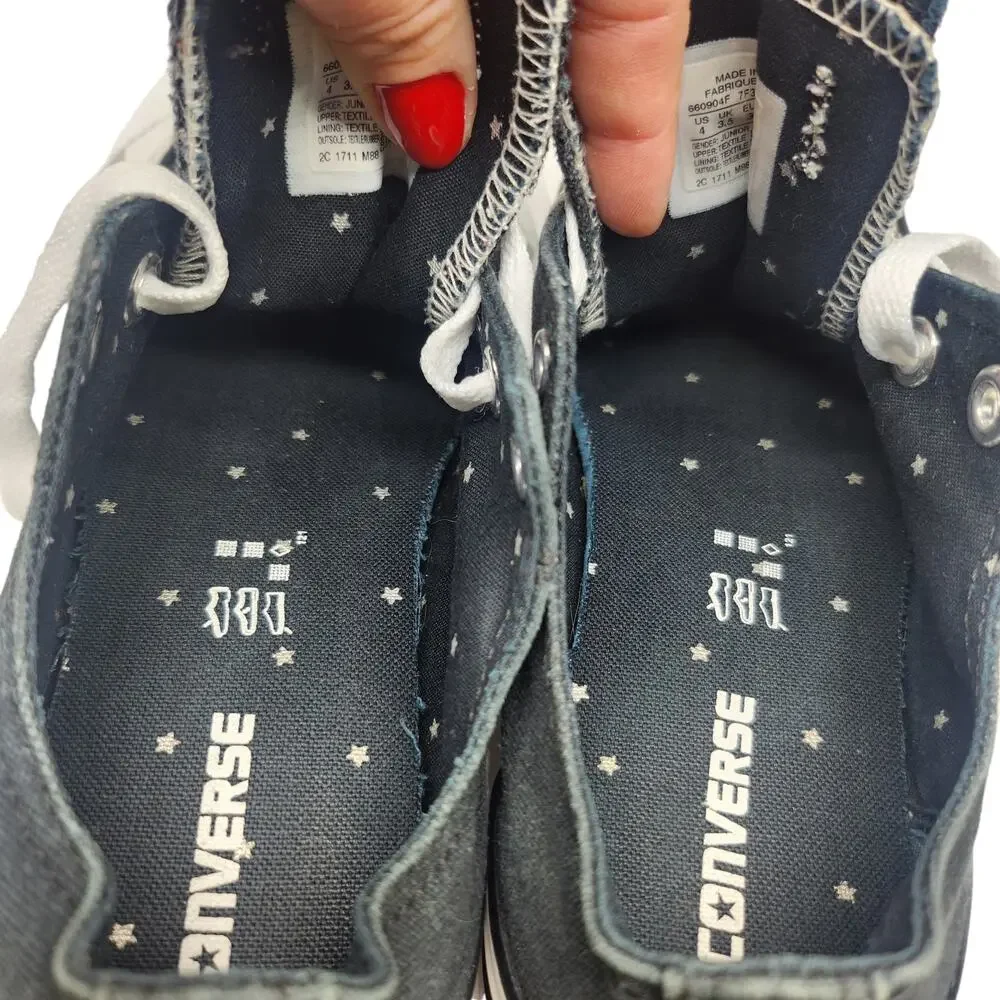 Converse All Star Shoes Juniors 4 Black Double Tongue Stars Shimmer Silver Gold